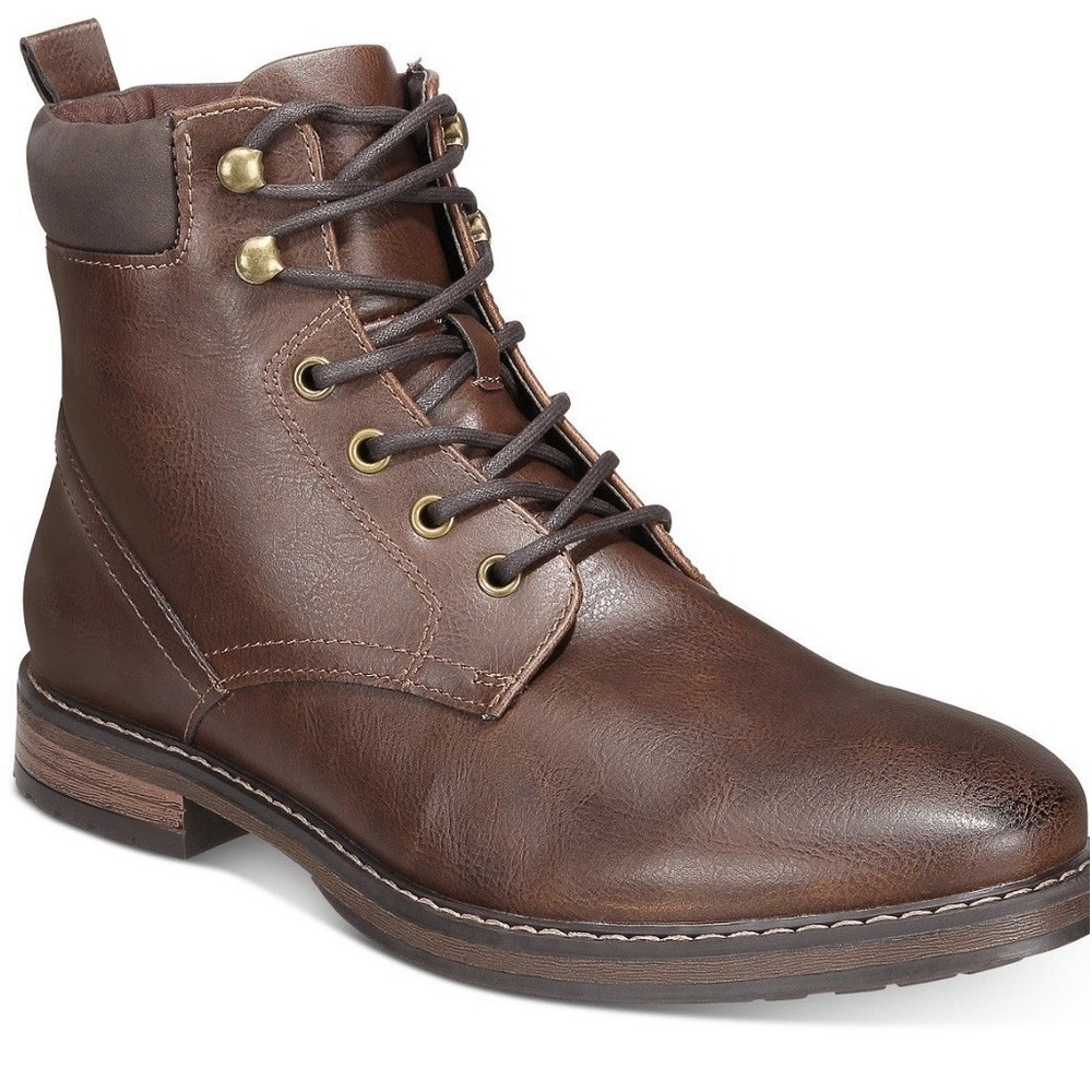 Club Room Westin Mens Faux Leather Lace-up Ankle Boots Brown Size 10.5 New